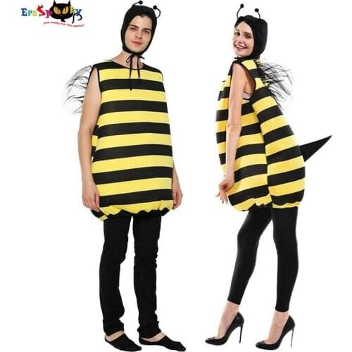 Eraspooky Unisex Bumble Bee Cosplay Yellow Stripe Bee Jumpsuit Halloween Costume For Adult Women Carnival Party Fancy Dress