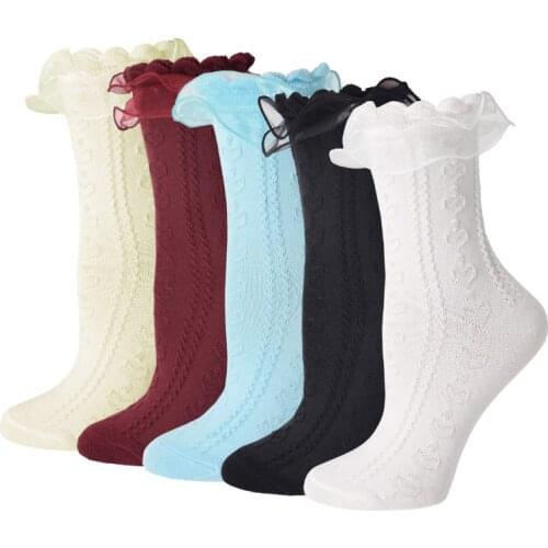 RMSWEETYIL Lace Ruffle Frilly Socks Women Lolita Cute Kawaii Sexy Cotton Ladies Girl Princess White Aesthetic Dress Ankle Sock