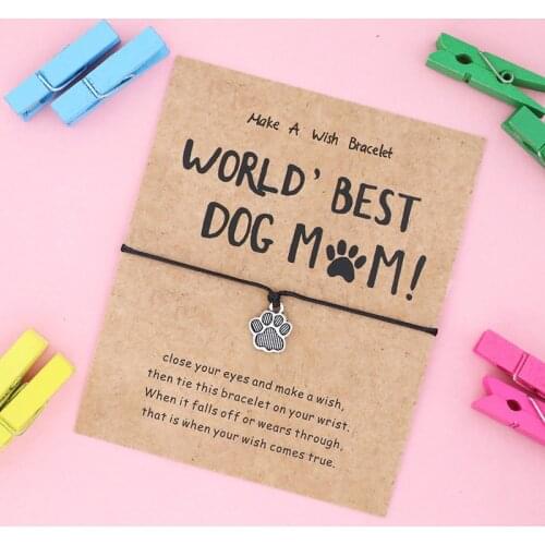 Worlds Best Dog Mom Friendship Wish Bracelet Dog Charm Bracelet Dog Lover String Friend Bracelet Friendship Gift for Dog Mum