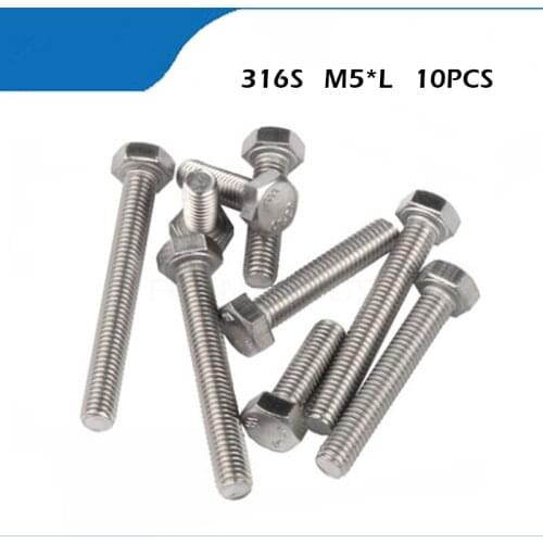 M5 Screws M5*10/12/16/20/25/30mm 316 Stainless Steel ss Bolt DIN933 Metric Full Thread External Hex Hexagon Head Screw