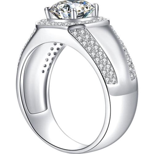 Real S925 Sterling Silver Rings for Mens Luxury Diamond 2Ct Jewelry Exquisite Elegant Wedding Engagement Party Gift Boyfriend