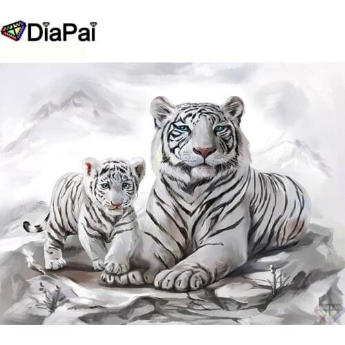 DIAPAI 100% Full Square/Round Drill 5D DIY Diamond Painting "Animal white tiger" Diamond Embroidery Cross Stitch 3D Decor A19807
