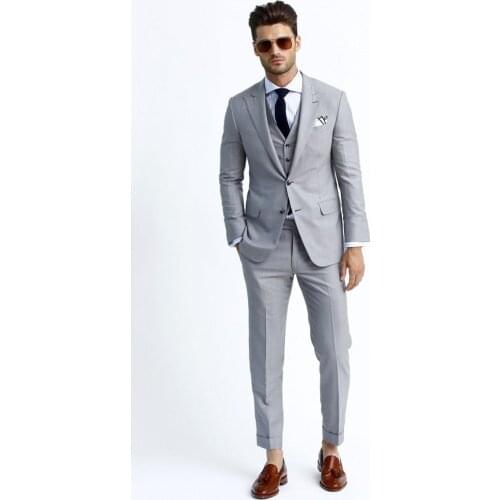 2020 New Custom Made Light Gray Mens Suit Wedding Groom Formal men Suit Groom Tuxedos Groomsman Suits Formal Party Business Suit