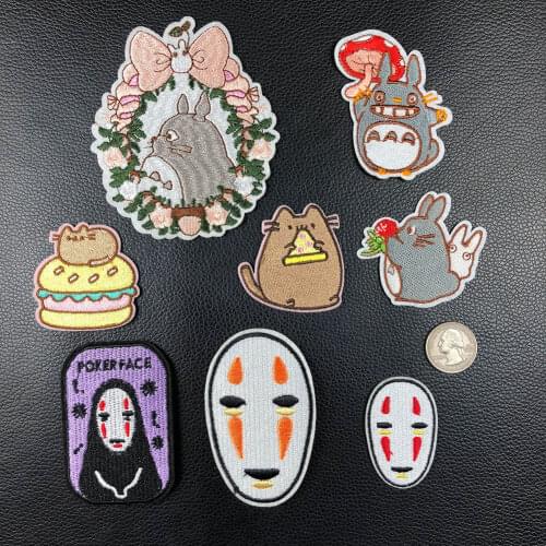 PGY Japan Anime Totoro Embroidered Iron On Patch DIY No Face Man Embroidery Handmade Crochet Sew On Patch Clothes Appliques