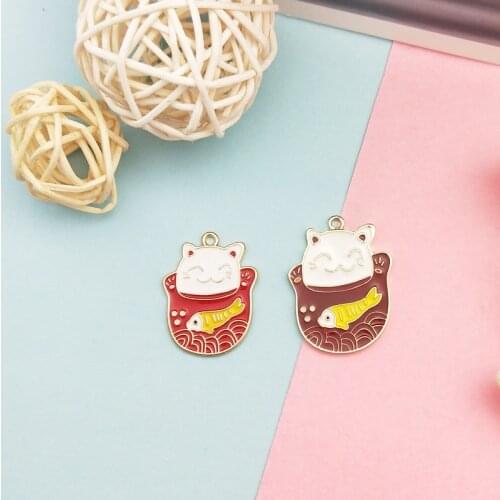10pcs Lovely Cartoon Lucky Cat Fish Enamel Charms Floating Drop Oil Animal Pendants Fit Earring Pendants DIY Jewelry Accessories