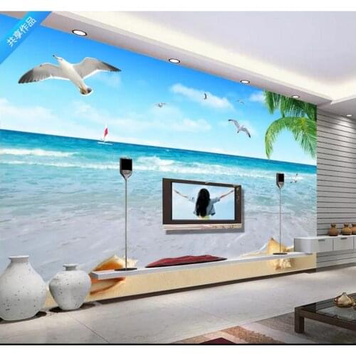 Custom photo wallpaper 3d wallpaper for walls 3 d Coconut tree beach seagull view TV sofa background wall papers home decor