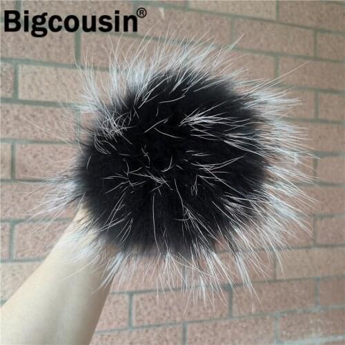 1PC Fluffy Real Raccoon Fur Pompoms 15cm Natural Fur Pom Pom Luxury Natural Fur Balls For Beanie knitting Hats DIY Accessorsorie
