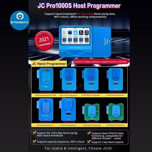 JC Pro1000S NAND Programmer Serial Number Read Write and Error Repair For iPhone 4-11 Pro max & iPad NAND Flash Memory Upgrade
