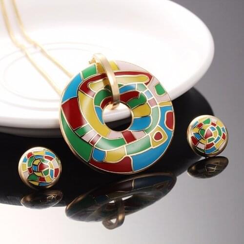 R&X Anniversary Dubai Set Jewelry Shinning New Enamel Fashion Joyas Collier Mariage Gift Party Women Bridal Necklace/earrings