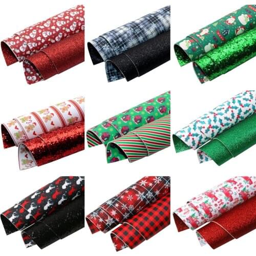 Christmas Faux Leather Sheets Double-side Synthetic Leather Fabric For Bow-knot Bags Wallet Earring Scrapbook DIY ,1Yc19215