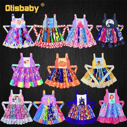 Christmas Toddler Unicorn Mermaid Witch Cartoon Dress Halloween Girl Princess Costume Child Cotton Casual Ruffle Printed Clothes