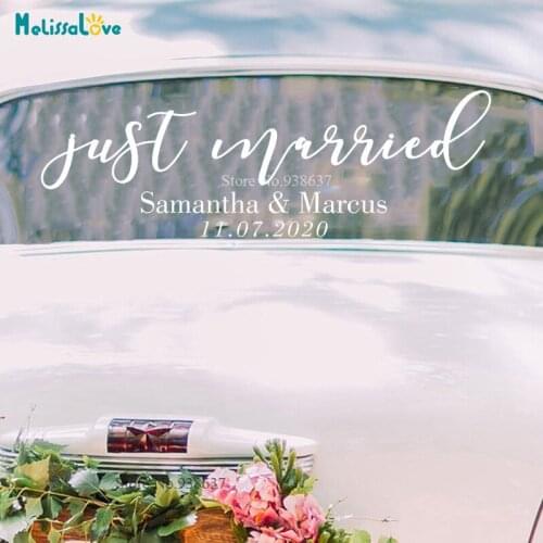 Just Married Wedding car sticker Personlized Name Date Wedding Reception Party Sign Welcome Removable Vinyl Stickers BA360