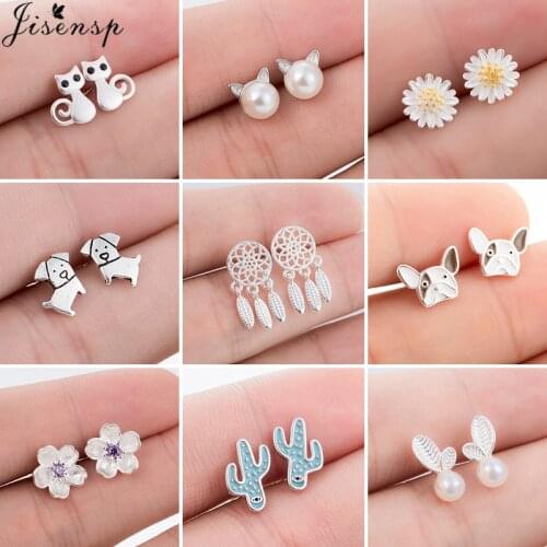 Bohemia Fashion Women Stud Earrings Silver Color Cute Pearl Cat Earings Kids Daily Jewelry Simple Daisy Flower Earing pendientes