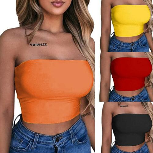 Women Sexy Off Shoulder Casual Solid Wrapped Chest Bralet Tank Top Crop Cami Tops Thin elasticity One-Piece Sleeveless Summer