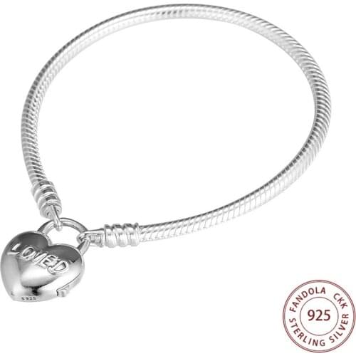 You Are Loved Heart Padlock Bracelets & Bangles 925 Sterling Silver Charms Bracelets for Women Fit DIY Charms Beads Jewelry