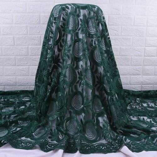 Zhenguiru New Arrival Green African Lace Fabric Sequined Tulle French Lace Fabric Embroidered Nigerian Fabric For Wedding A2102