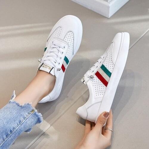 First layer cowhide white shoes womens all-match flat-bottom walking shoes casual sports shoes lightweight vulcanized shoes