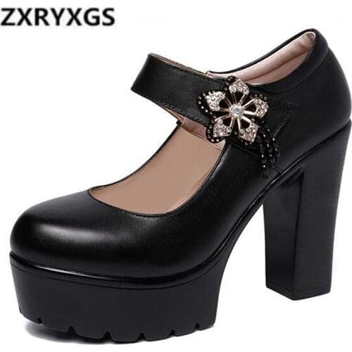 2019 New Fashion Rhinestone Women High Heel Shoes Round Head Comfort Platform Women Shoes Non-slip Shallow Mouth Women Pumps