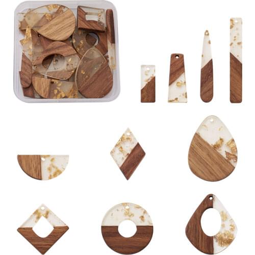 20pcs Resin Wooden Pendants Walnut Rectangle Round Rhombus Teardrop Dangle Charms for Earring Jewelry Making