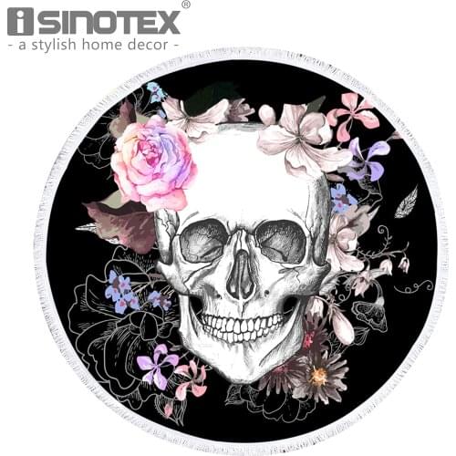 3D Sugar Skull Printed Round Beach Towel Thick Indian Mandala Beach Throw Tapestry Yoga Mat Water Absorbent Soft 150cm Blanket