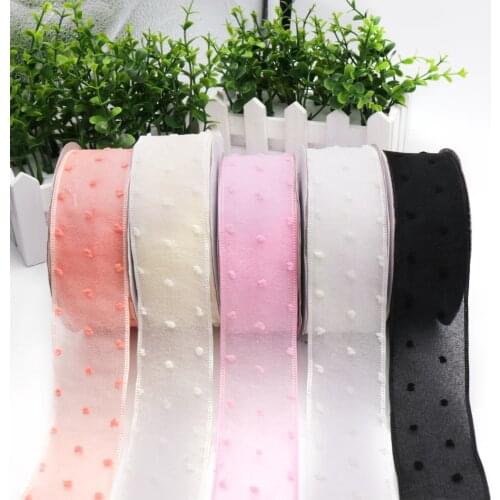 5Yard 40mm Dot Printed Double Layer Organza Ribbon for Packing and Bow Handmade Materials DIY accessories Wedding Decoration