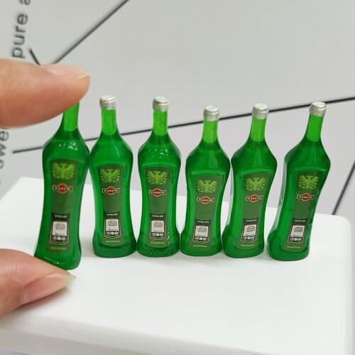 6pcs 1/12 Dollhouse Miniature Green Mini Wine Model Pretend Play Kitchen Food for Blyth ob11 Doll Accessories Toy