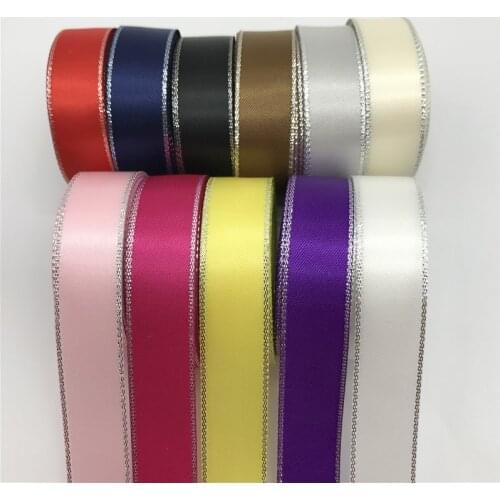 5Yards 5/8" (15mm) Silver Metallic Edge Satin Ribbon Hair Bow Wedding Christmas Decoration Polyester Ribbon DIY Sewing