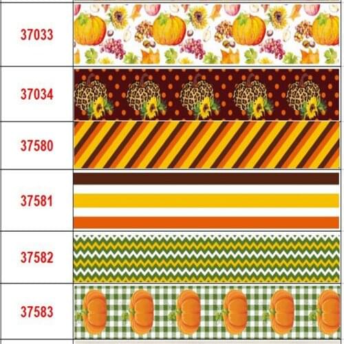 Free Shipping 16mm-75mm Thanksgiving Ribbon Pumpkin Grosgrain Ribbon/Stretch Band for Handmade Bow Party Gift Wrapping 50 Yards