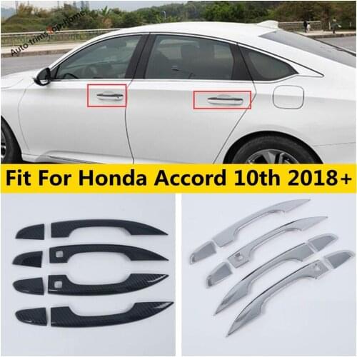 Yimaautotrims Side Door Handle Doorknob ABS Chrome / Carbon Fiber Look Cover Trim Fit For Honda Accord 10th 2018 2019 2020 2021