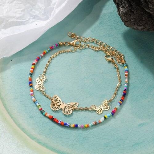 Bohemia Trendy Gold Color Beads Butterfly Anklets For Women Boho Summer Beach Anklet Insect Ankle Bracelet Foot Chain Jewelry