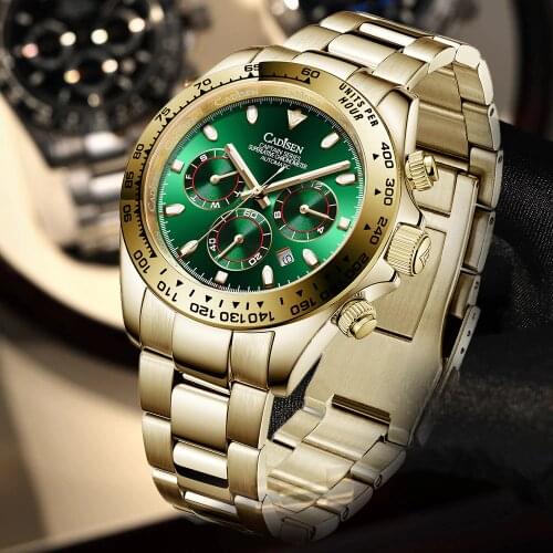 CADISEN Watch Men Top Brand Luxury Ceramics Daytona Watch Sport Waterproof Wristwatch 100M Mens Clock Gold Relogio Masculino