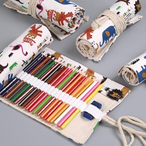 Cute Animal Roll Pencil Case 24/36/48/72 Holes School Pencilcase for School Of Girls Pen Bag Stationery Pouch Supplies Box