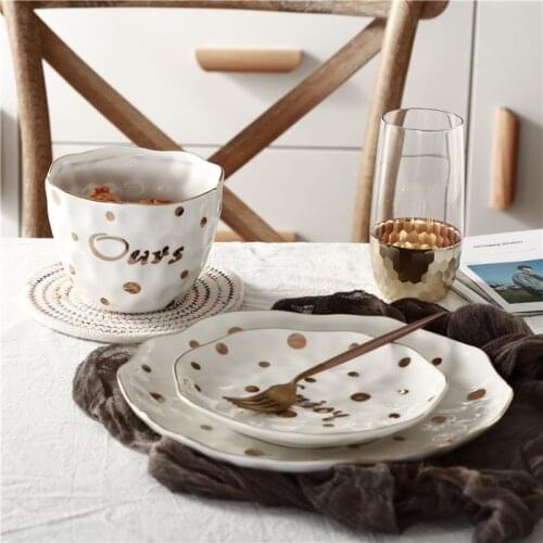 Keston European creative golden wave point ceramic tableware large dish plate Western plate soup bowl noodle bowl