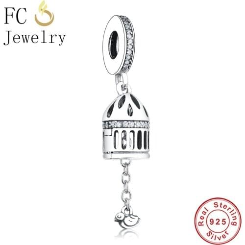 FC Jewelry Fit Original Brand Charms Bracelet Bangle 925 Sterling Silver Bird Cage Bead Pendant For Making Women Berloque Gift