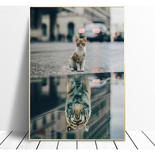 Mindset Cat and Lions Oppositions Dream Canvas Paintings Art Posters and Print Animals Decorative Pictures for Room Living