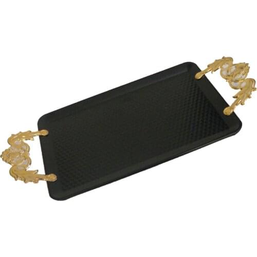 DOLBOVI COFFEE tray METAL BLACK COLOR, HANDLE GOLD COLOR tray поднос plateau de service