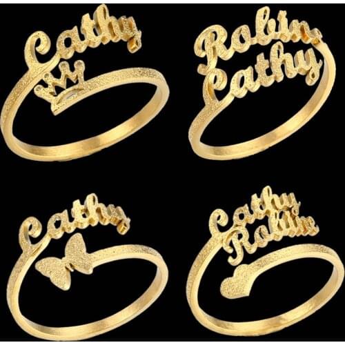 Custom Name Rings Frosted Stainless Steel Adjustable Personalized Customized Ring Women Jewelry Unique Wedding Engagement Gifts