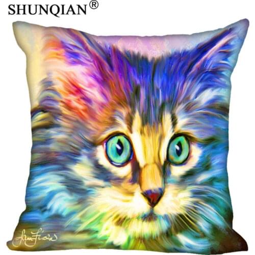 Colorful Cat Painting Pillowcase Square Zippered Home Decorative Pillow Cover Wedding Custom Gift For Two Sides Printed
