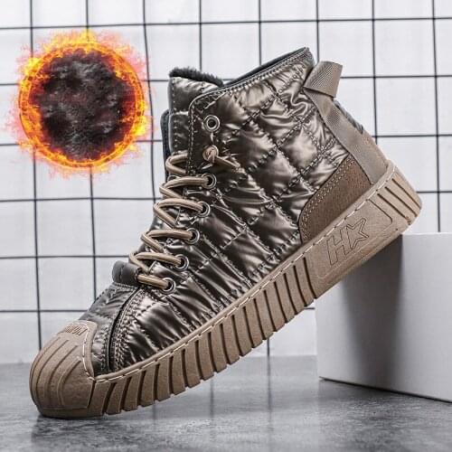 Men Warm Plush High Top Vulcanize Shoes Classic Snow Sneakers Lace-up Casual Autumn Winter Work Footwear