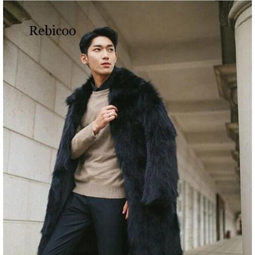 Black blue Autumn faux mink fur leather jacket mens winter thicken warm fur leather coat men loose jackets fashion B235