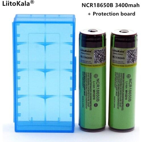 Liitokala 2 pcs Original Protected 18650 NCR18650B 3400mAh Rechargeable li-lon battery with PCB 3.7V and Storage box
