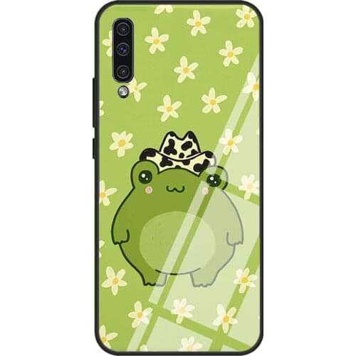 Frog Cowboy Hat Kawaii Cottagecore Tempered Glass Phone Case For Samsung A12 A32 A52 A72 A51 A71 A31 A40 A50 A70 A20e A21S
