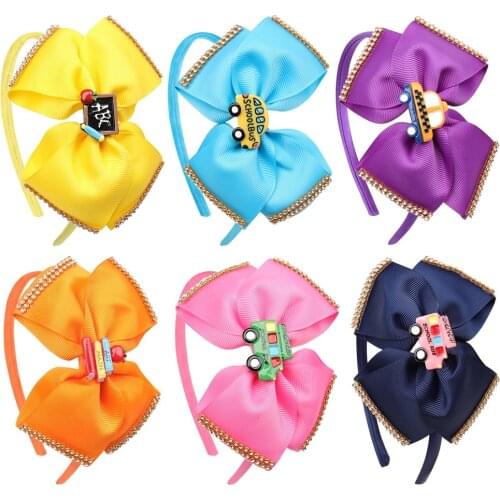 Ncmama BACK TO SCHOOL Headband for Girls Handmade Rhinestons Grosgrain Ribbons Hair Bows Hairband Hoop for Kids Fashion Headwear
