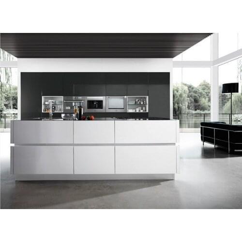 2019 new design customized kitchen cabinets hot sales modern high gloss white lacquer kitchen furniture L1606018