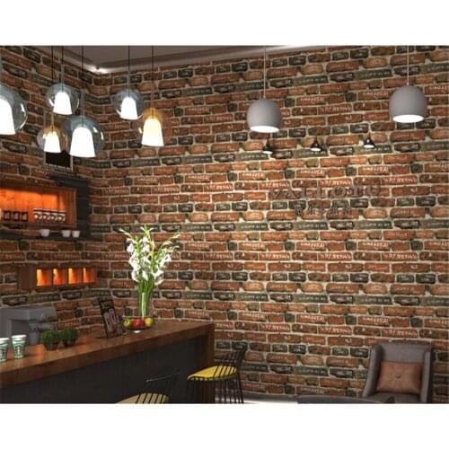 Beibehang wallpaper 3d Retro 3D imitation brick wallpaper roll vinyl PVC vintage industrial loft wallpaper red black washable