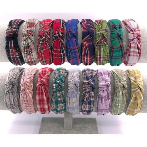 Vintage Women Twist Headband Plaid Cotton Fabric Hairbands Handmade Women Head Hoop for Girls Hair accessories