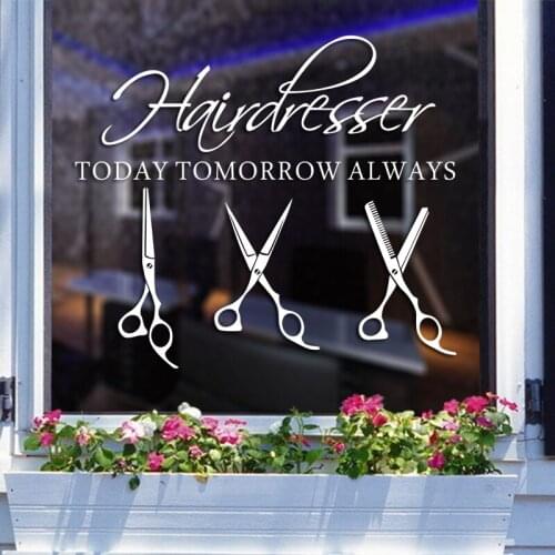 Hairdresser Scissors Hair Salon Barber Shop Sticker Hair Salon Decal Haircut Poster Vinyl Wall Art Decals Windows