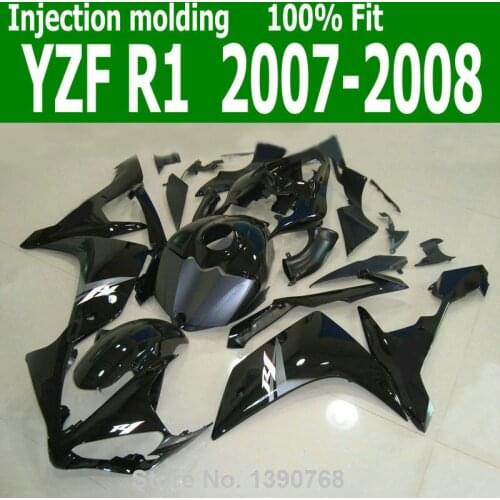All black Fairings For YAMAHA YZF R1 07 08 ( Glossy ) 2007 *2008 high quality Abs Injection fairing kit CQ19