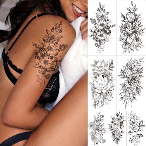 Waterproof Temporary Sleeve Tatooo Stickers Simplicity Line Rose Jasmine Lily Transferable Tattoos Body Art Fake Tatoo Women