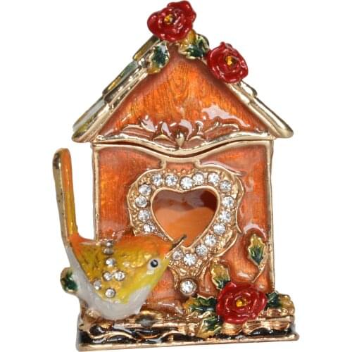 Wren Birdhouse Treasured Trinket Box Metal Jewelry Box Bird Decoration Tabletop